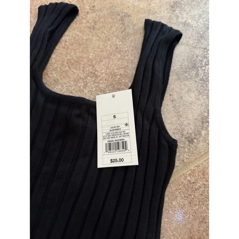 Women's A New Day Black Ribbed Knit Midi Tank Sleeveless Sundress Size Small NWT